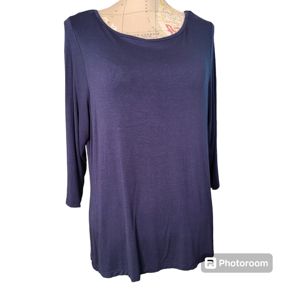 Michael Kors Size 1X Navy Blue Boatneck Jersey Knit Blouse Minimalist Nautical